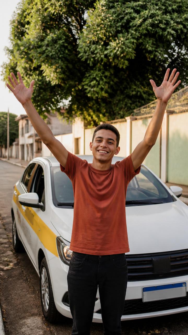 Aluno comemorando aprovação na prova prática